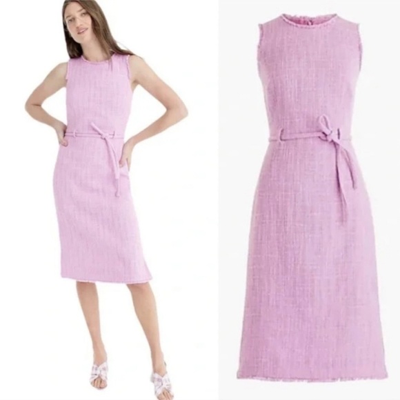 J. Crew Dresses & Skirts - J. Crew Belted Textured Tweed Sheath Dress in Sundrenched Peony Pink Sz 4